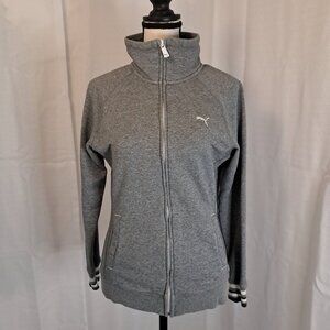 Puma Women’s Gray dryCELL Sweatshirt Cotton Stripe Zip Up Jacket Workout Sz S